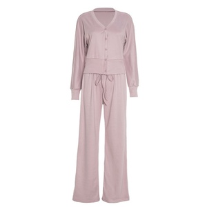 Viviblook J25ST268 nouvelles dames automne tenues 2 pièces ensemble automne nouveau décontracté bouton ample vêtements de sport côtelé pantalon ensemble pour les femmes - Product Image 5