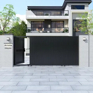 Porte coulissante et <span class=keywords><strong>portail</strong></span> en alliage d'aluminium <span class=keywords><strong>pour</strong></span> cour de villa - Contrôle manuel, design moderne, durable, pièces de rechange gratuites, conception de modèle 3D - Product Image 2