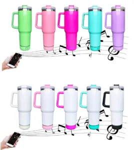 Speaker tumbler wireless smart music display player water bottle coffee mug H1.0 of 40oz blank sublimation with lid