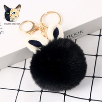 Porte-clés tendance avec oreilles de lapin et boule de fourrure, nouveau pendentif en peluche imitation fourrure de lapin, style dessin animé, pour célébrités d'Internet