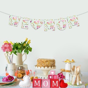 Bannières de fête pour la fête des mères, décorations florales en lettres, rectangulaires, durables, style élégant, décorations pour la scène de la fête des mères - Product Image 3