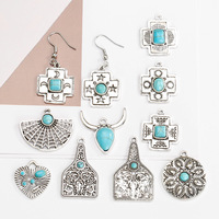 Nouveau Style bohème rétro breloques occidentales tête de taureau goutte d'eau vache Turquoise pendentifs pour la fabrication de bijoux accessoires