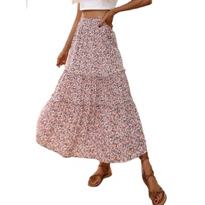 Falda Larga Plisada Personalizada al por Mayor para Mujer, Falda Larga de Cintura Alta de Punto, Falda Elegante Vintage Formal con Estampado Floral - Product Image 1