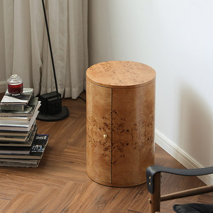 Comodino in Legno Massello di Alta Qualità con Impiallacciatura in Legno Nodoso, Tavolino <span class=keywords><strong>Rotondo</strong></span> da <span class=keywords><strong>Letto</strong></span> - Product Image 4