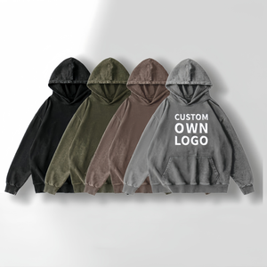 Offre Spéciale Logo personnalisé poids lourd 100% coton vierge en détresse acide lavage goutte épaule fermeture éclair à capuche pour hommes - Product Image 1