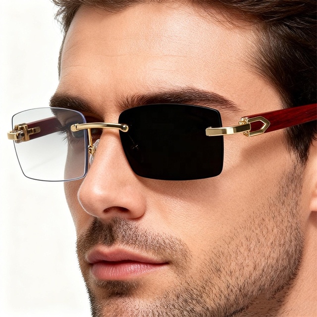 2026 lenses Frameless photochromic sunglasses men blue light blocking optical anti glare fishing outdoor indoor 2026