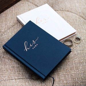 <strong>Personalised</strong> Premium Gold Foil <strong>Wedding</strong> Vow <strong>Books</strong> His and Hers Engagement Gifts for Bride Groom Leather Covered Print Notebook - Product Image 3