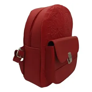 Mochila Fana Karolina de Cuero Rojo de 5L con Diseño Floral Grabado, Bolsa de Viaje para Mujer - Product Image 3