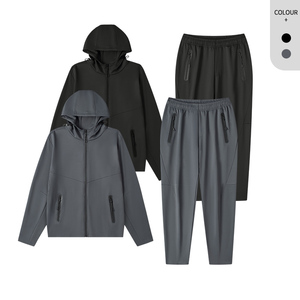 Ensemble de survêtement de sport pour homme, veste et pantalon, deux pièces, ensemble de gym, séchage rapide, survêtement uni - Product Image 3