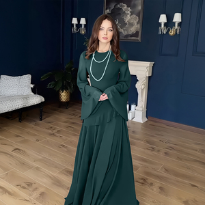 Conjunto de Abaya Elegante y Transpirable con Diseño de Falda en Capas y Mangas Acampanadas, Ideal para Ocasiones Formales, ODM - Product Image 1