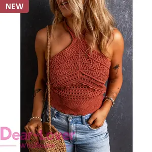 Dear-Lover Wholesale Summer High Quality Fashion New Knit Crochet Backless Halter Tank Tops For Women