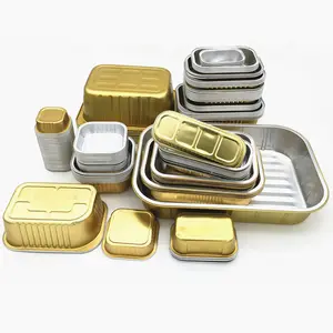 De servicio pesado uso alimentario profundo tamaño 1800ML color oro desechable contenedor de alimentos una-bandeja de papel de aluminio pan sartenes