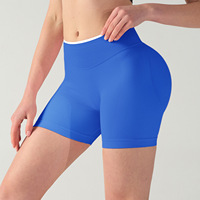 Shorts de yoga fitness taille haute européens et américains, respirants, pour l'entraînement sportif, en spandex/nylon, taille élastique, sans ligne embarrassante