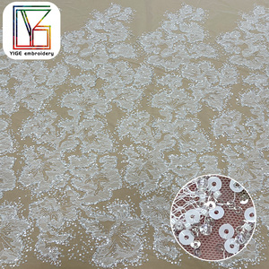 Tela de Tul Bordada con Cuentas Blancas Africanas, Tela con Lentejuelas de Perlas para Vestido de Novia - Product Image 1