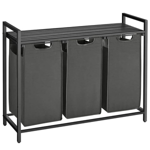 <span class=keywords><strong>Panier</strong></span> à <span class=keywords><strong>linge</strong></span> domestique en gros avec support en fer 3 sacs de <span class=keywords><strong>tri</strong></span> détachables en polyester prix d'usine - Product Image 1