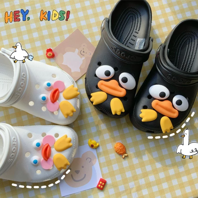 Cute Cartoon Clogs Shoe Charms PVC Material Customized Design Little Weird Duck Pig Eyes Mouth Nose Expression Funny Hole