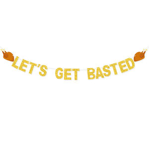 Decoración de fiesta de Acción de Gracias Bandera de cuerda pierna de pollo LET'S GET BASTED guirnalda de purpurina - Product Image 1