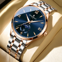 Montre automatique mécanique pour homme, étanche 3 ATM, lumineuse rose et bleue, affichage de la date et du jour, boîtier en alliage 42 mm, vente en gros