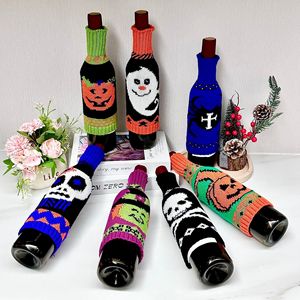 Decoración de Botellas de Vino para Mesa de Halloween, Funda de Botella de Vino Tejida Navideña con Diseño de <span class=keywords><strong>Calabaza</strong></span>, Fantasma, Calavera y Araña - Product Image 1