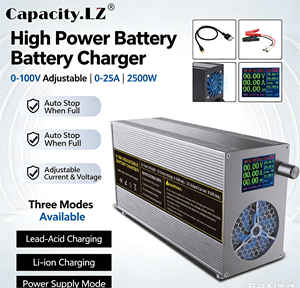 Cargador de Batería Ajustable de 0-100V 0-25A, 2500W de Alta Potencia para Baterías de 12V 24V 36V 48V 60V <span class=keywords><strong>72V</strong></span> Lifepo4, Li-ion, Plomo-Ácido y AGM - Product Image 1