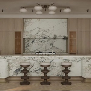 Isla de Cocina Moderna de Mármol Súper Blanco con Diseño Acanalado, Encimera de Piedra Natural para Decoración de Vestíbulos de Hoteles y Villas - Product Image 1