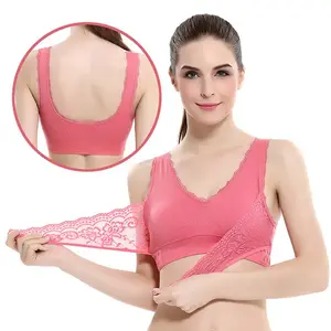 Sujetador deportivo para mujer de talla grande, hebilla lateral cruzada frontal, sin anillo de acero, ajuste de encaje, ropa interior para correr y dormir