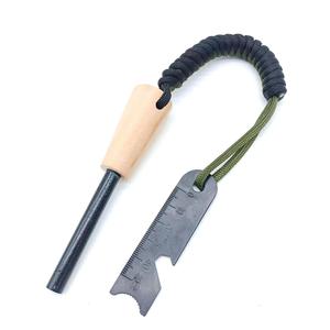 Equipo de supervivencia Mango de madera Ferro Rod Bushcraft Camping <span class=keywords><strong>Cuerda</strong></span> trenzada Arrancador de fuego para senderismo <span class=keywords><strong>Escalada</strong></span> - Product Image 5