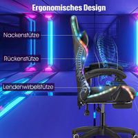 Dropshipping Chaise de jeu économique en cuir PU noir Chaise de course E-Sports Chaise de joueur PC avec lumières LED RVB et repose-pieds