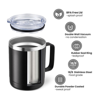 Tasse à eau personnalisée OEM avec couvercle et poignée Mini tasse à café portable de 12oz isolée sous vide à double paroi