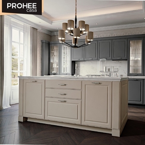 European Style Wood Modular Kitchen Cabinets Set With Island Designs Made In China