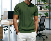 T-shirt homme américain à manches courtes, tricoté fin, anti-rides, avec logo frontal, couleur unie, style rétro de luxe, pour l'automne