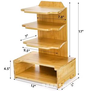 Desktop Bookshelf 3 Tier Bamboo <b>Storage</b> <b>Rack</b> Multi Purpose Organizer For Office Desk Countertop <b>Kitchen</b> Living Room - Product Image 4