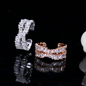 Elegant Rose Gold Plated Cubic Zircon Stone X Shaped Cuff Bangle <strong>and</strong> Ring Fashion <strong>Jewellery</strong> Set for Women Party Wear Accessories - Product Image 4