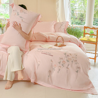 Housse de couette en coton des années 40 3D Embroidery Rose Bedding Sets Pink Bed Sets