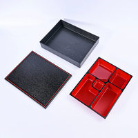 Boîte à bento japonaise à cinq compartiments avec couvercle en bois grainé, plastique de qualité alimentaire sans BPA, micro-ondable, boîte à lunch réutilisable