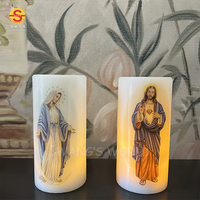 Bougie LED sans flamme religieuse, Madone, Jésus, D7.5*H15cm, mèche oscillante, cire, batterie, décoration de la maison, mariages, Noël