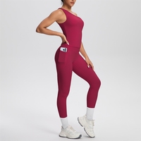 Set Olahraga Tank Top Satu Bahu Model Ketat, Bahan Halus Seperti Kulit, dengan Kantong - Dua Potong untuk Lari, Fitness, dan Yoga