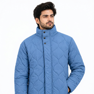 Race Ready Industry Men's Casual <b>Blue</b> Hooded Quilted Jacket Stand Collar Single Breasted Button up Thick Winter - Product Image 1