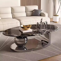 Table basse en acier inoxydable de style italien moderne avec lampe ovale en marbre naturel écologique BNK Salons de réception