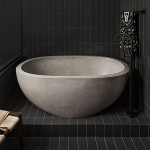 Bañera de lujo independiente de hormigón vietnamita para inmersión profunda, bañera de cemento GFRC para proyectos de hoteles y resorts, precio directo de fábrica - Product Image 1