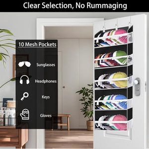 Over The Door <b>Hat</b> Organizer 33x15x85cm Clear Pockets For Baseball Caps Storage Rack Behind Door Wall Hook Type - Product Image 4