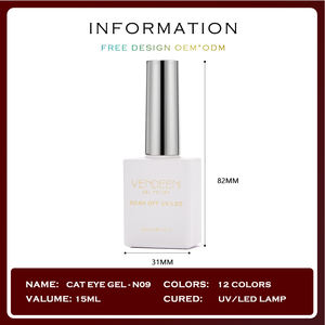 Vendeeni OEM/ODM Esmalte en Gel para Uñas Ojo de Gato 15 ml, 12 Colores, No Tóxico, de Marca Propia, Gema Cristal Rojo Brillante Efecto Vidrio - Product Image 5