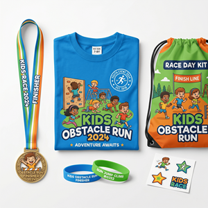 Kit de Carrera Personalizado para Niños con Camiseta, Medalla, Bolsa con Cordón de Dibujos Animados y Pulsera para Carrera de Obstáculos - Product Image 2