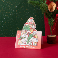 Kartu Ucapan Selamat Natal Lipat dengan Gambar Kartun Hewan dan Pohon, Bentuk Die-cut, dari Kertas, untuk Hadiah Natal