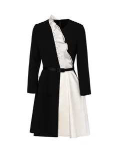 Long Suit Ol Slimming High Waist Lace Up Blazer Dress Fashion Long Black and White Stitching Bead Flounces Suit Dress