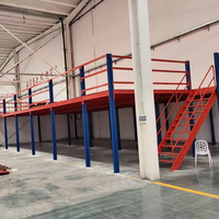 Étagère de mezzanine multi-niveaux, connectée par boulons, en acier industriel thermolaqué, capacité de charge de 1000 kg/m, robuste
