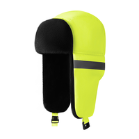 Chapeau d'hiver thermique QJ OEM personnalisé, style Ushanka, couleur fluorescente, avec protections d'oreilles et bandes réfléchissantes, idéal pour le nettoyage
