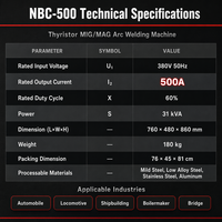 Machine à souder à l'arc MIG MAG NBC-500 à thyristors, 380V, soudeuse industrielle à gaz CO2 pour la soudure des métaux
