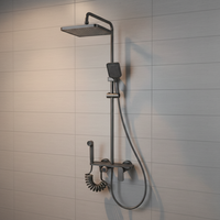 Ensemble de douche thermostatique en laiton pour baignoire, avec pommeau de pluie unique, rectangulaire, mural, finition grise brossée, design moderne pour hôtel et usage domestique