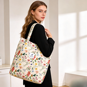 Bolsa <span class=keywords><strong>de</strong></span> Lona con Diseño Personalizable y Estampado Floral Vintage, Bolsa <span class=keywords><strong>de</strong></span> Lona Resistente, Reutilizable y <span class=keywords><strong>de</strong></span> Gran Capacidad para Vacaciones en la Playa - Product Image 6
